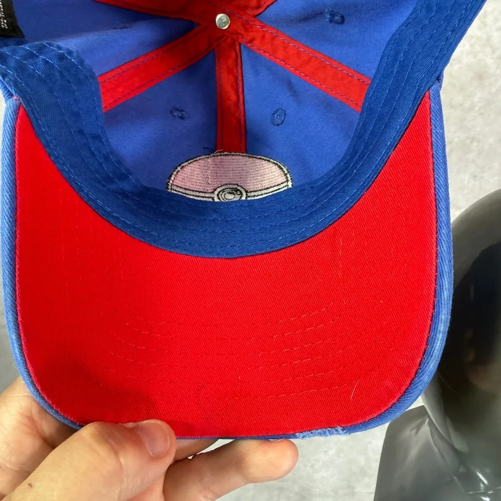Pokémon Baseball Cap Men OSFM Blue Solid Pokéball Embroidered Distressed Hat